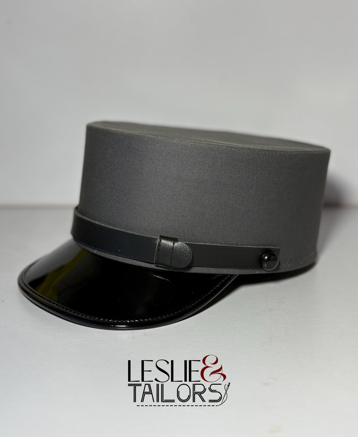 Charcoal Grey Shiny Visor Kepi - All Sizes Available | Handmade by Leslie & Tailors