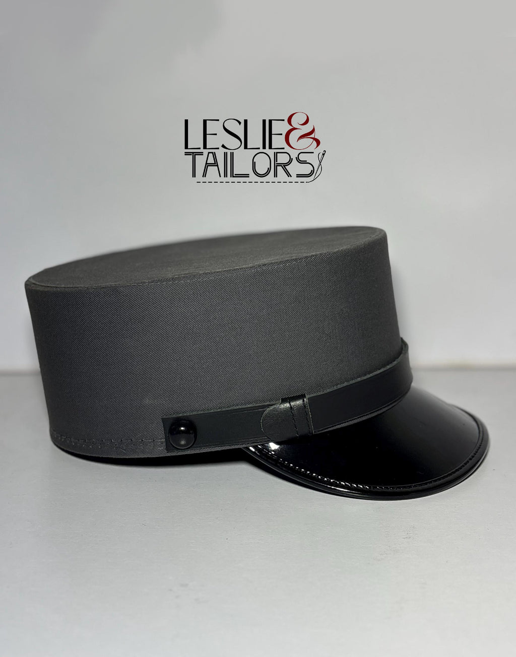 Charcoal Grey Shiny Visor Kepi - All Sizes Available | Handmade by Leslie & Tailors