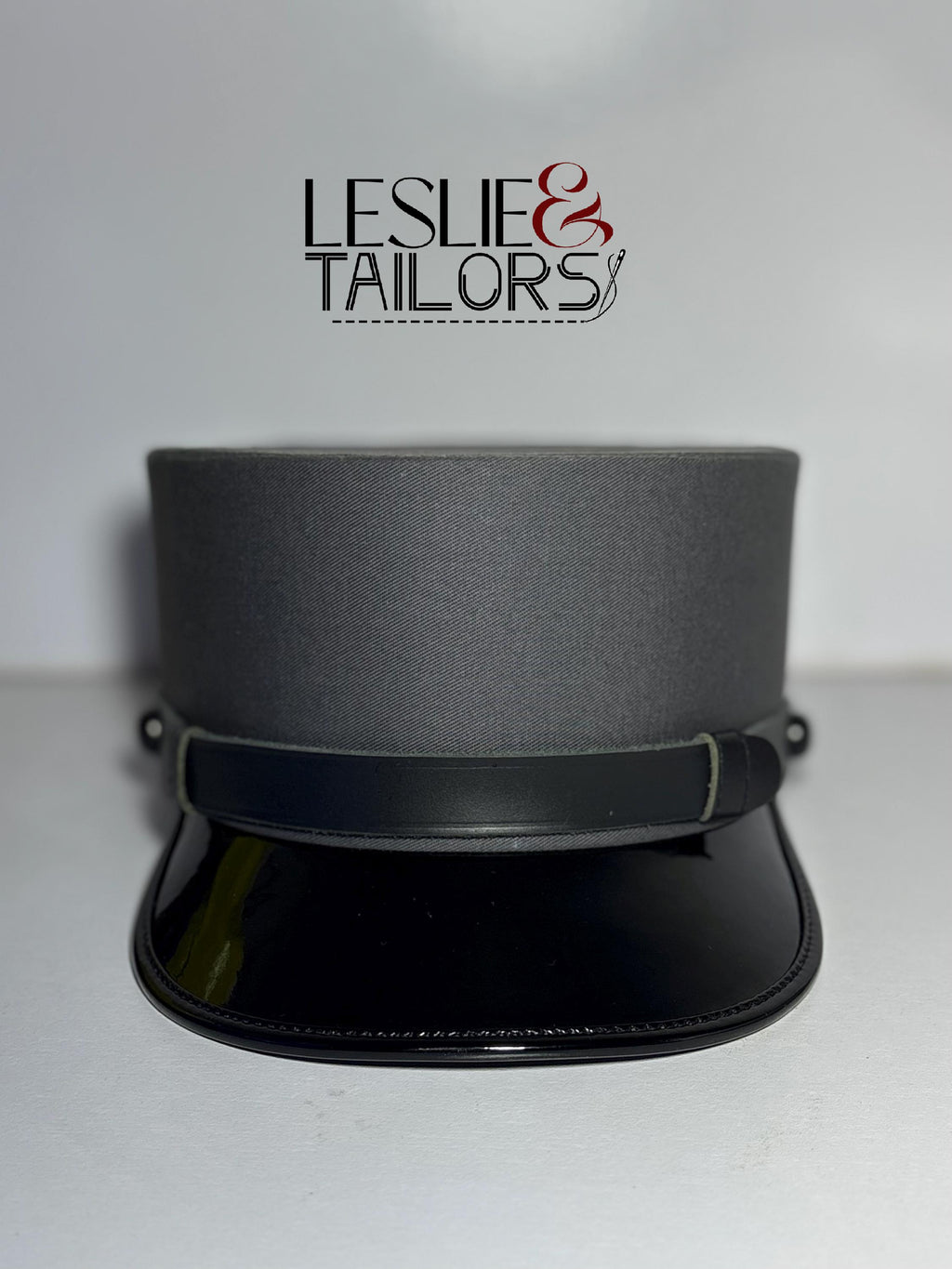 Charcoal Grey Shiny Visor Kepi - All Sizes Available | Handmade by Leslie & Tailors