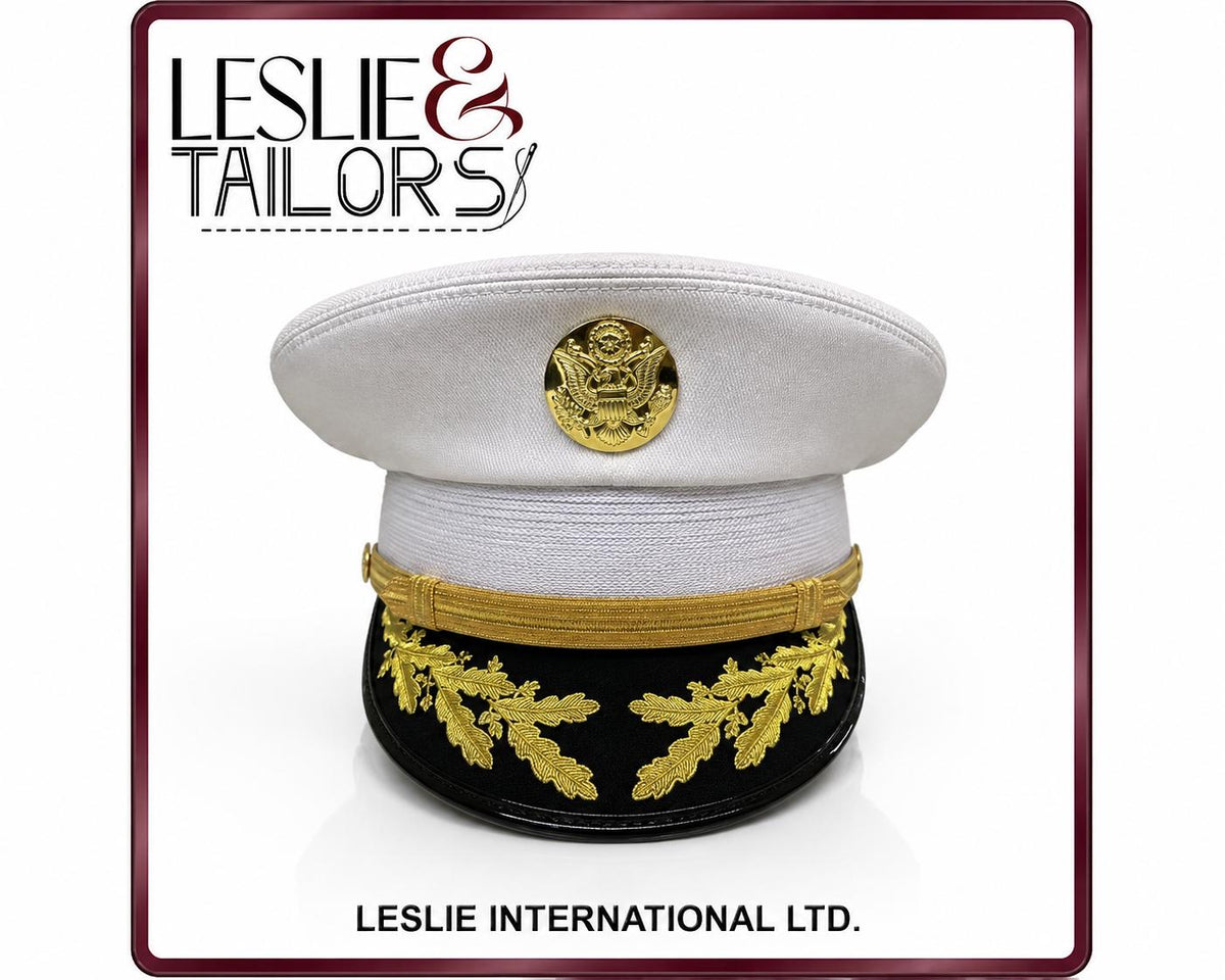 Handmade US Army Field Grade Officer Service Dress White Visor Cap - All Sizes Available | Handmade by Leslie & Tailors