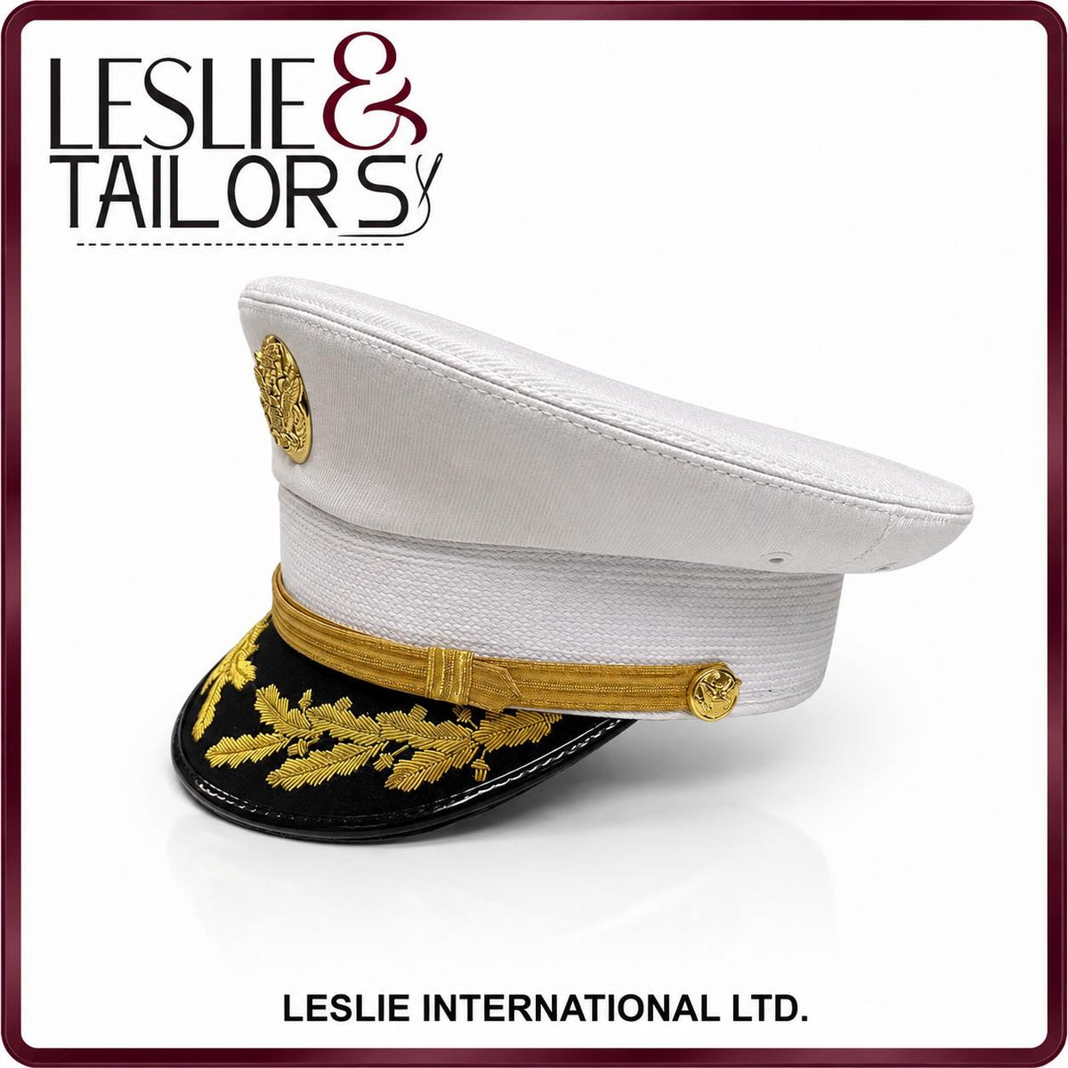Handmade US Army Field Grade Officer Service Dress White Visor Cap - All Sizes Available | Handmade by Leslie & Tailors