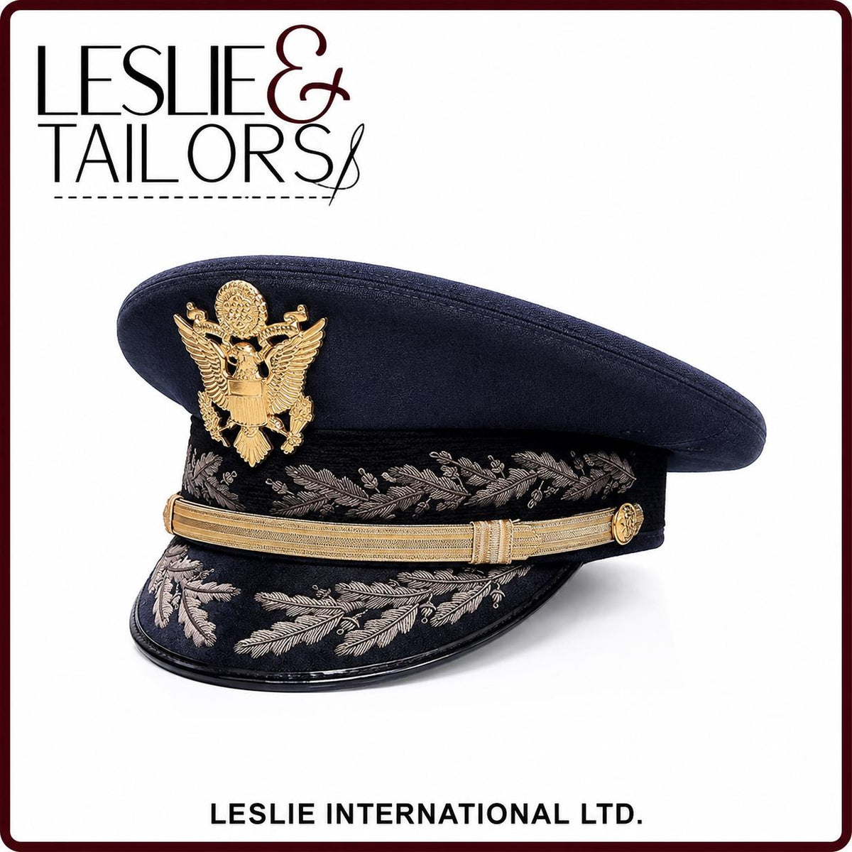 Handmade US Army General Officer Full Dress Visor Cap Hat - All Sizes Available | Handmade by Leslie & Tailors