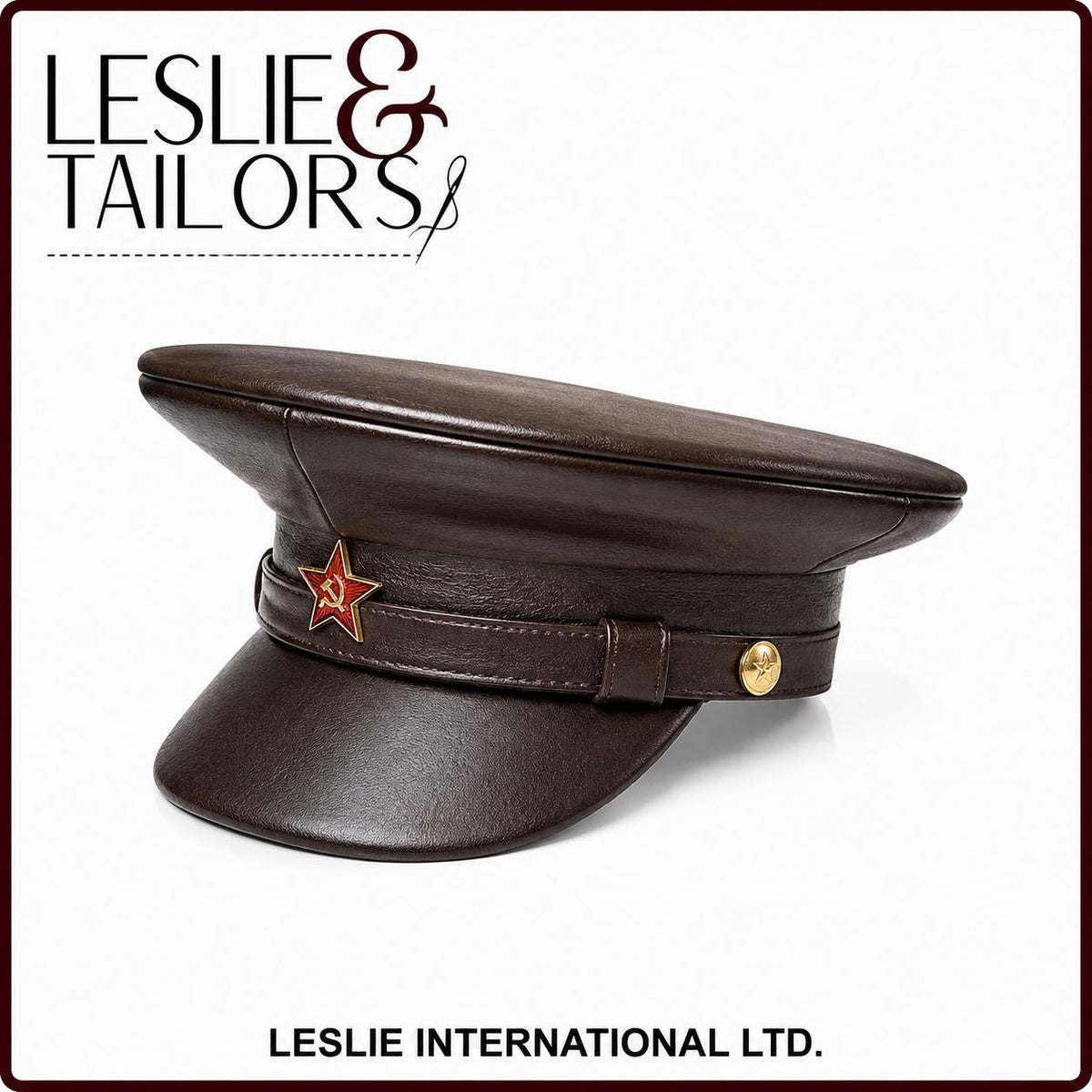 Soviet Lenin Office Brown Leather Visor Hat | Brown Delivery Uniform Hat | All Sizes Available | Reproduction by Leslie And Tailors
