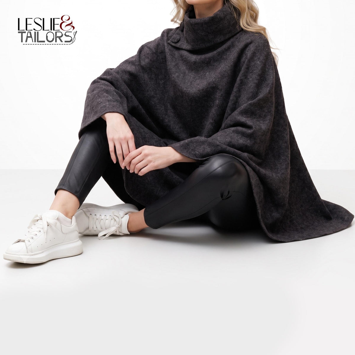 Luxe Camel Wool Blend Cape with Embroidered Trim | Chic Open-Front Poncho Coat