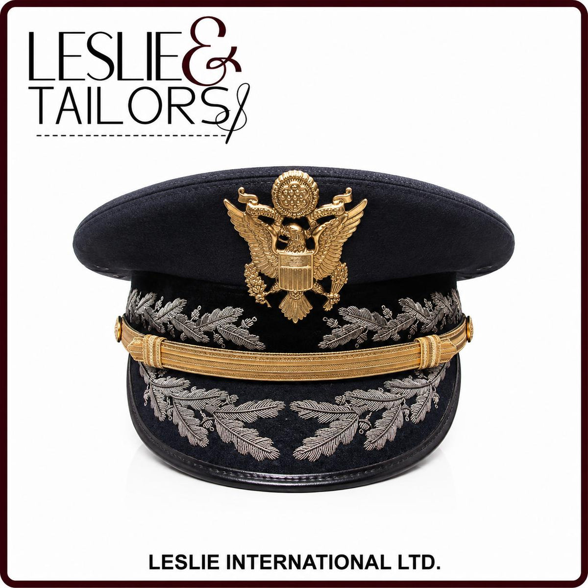 Handmade US Army General Officer Full Dress Visor Cap Hat - All Sizes Available | Handmade by Leslie & Tailors