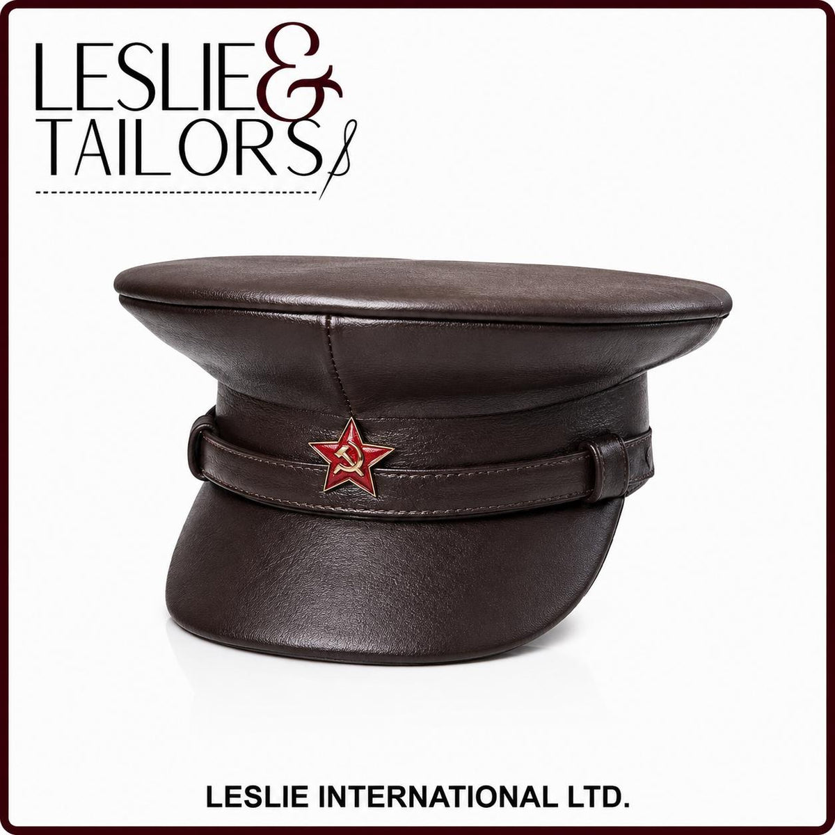 Soviet Lenin Office Brown Leather Visor Hat | Brown Delivery Uniform Hat | All Sizes Available | Reproduction by Leslie And Tailors