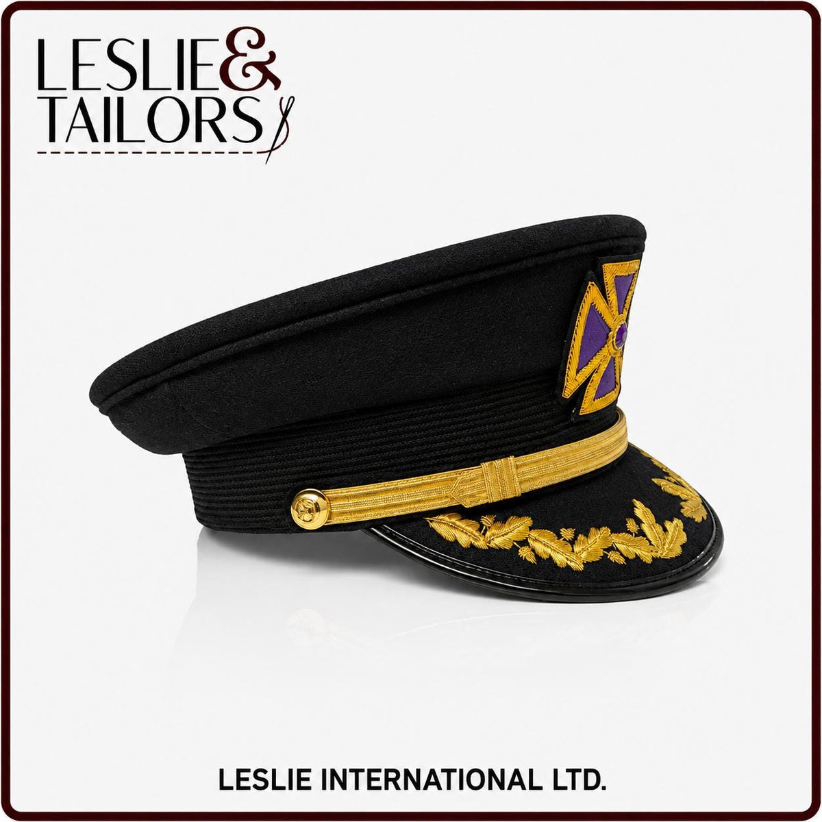 Masonic Past Grand Commander Knights Templar Fatigue Hat – Purple Metal Cross – Reproduction by Leslie & Tailors