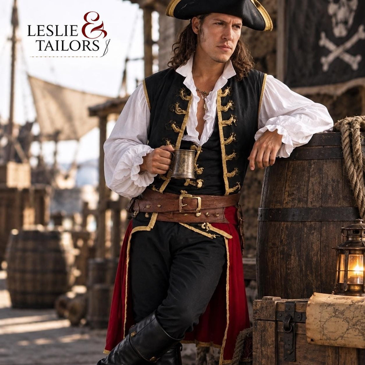 Deluxe 18th Century Pirate Captain Vest | Caribbean Pirate Costume | Victorian Steampunk Waistcoat | Men’s Cosplay Vest | Leslie and Tailors