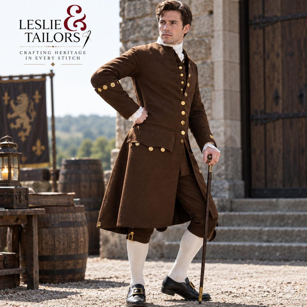 Men's 18th Century Military Frock Coat | Dark Brown Wool Gentleman Coat | Historical Jacket | Colonial Period Costume | Leslie and Tailors