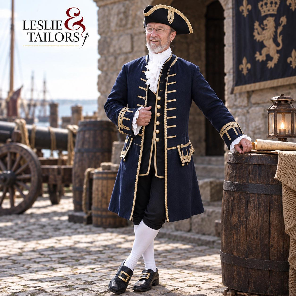 18th Century Admiral Naval Officer Costume | Colonial Military Uniform | Historical Cosplay | Renaissance Regalia | Leslie and Tailors