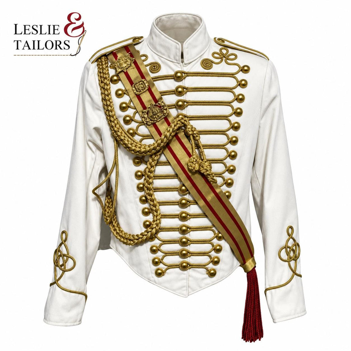Men's Ceremonial Hussar Officer Jacket | Prussian Military White Wool Jacket | Custom Made | Military Costume | Leslie and Tailors