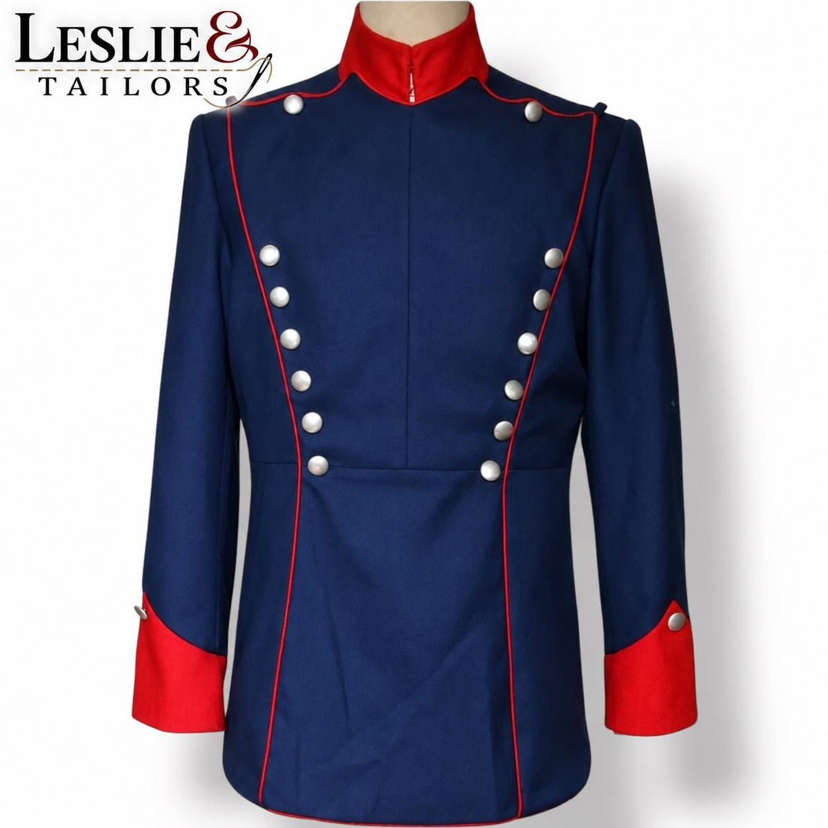 Custom Made French Military Tunic Jacket | Blue & Red Wool Officer Jacket | Historical Reenactment Uniform | Leslie and Tailors